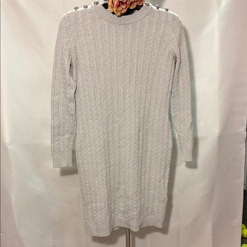 Charter Club Gray Cable Knit Long Sleeve Sweater Dress